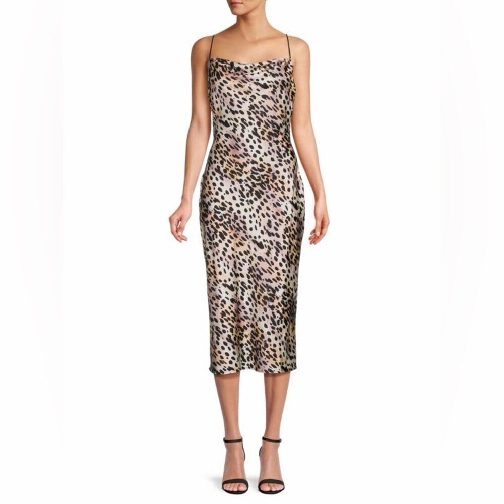 GOOD AMERICAN Leopard Print Strappy Slip  MIDI Dress Size 4